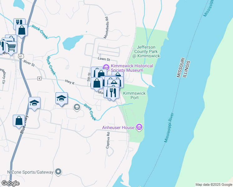map of restaurants, bars, coffee shops, grocery stores, and more near in Kimmswick