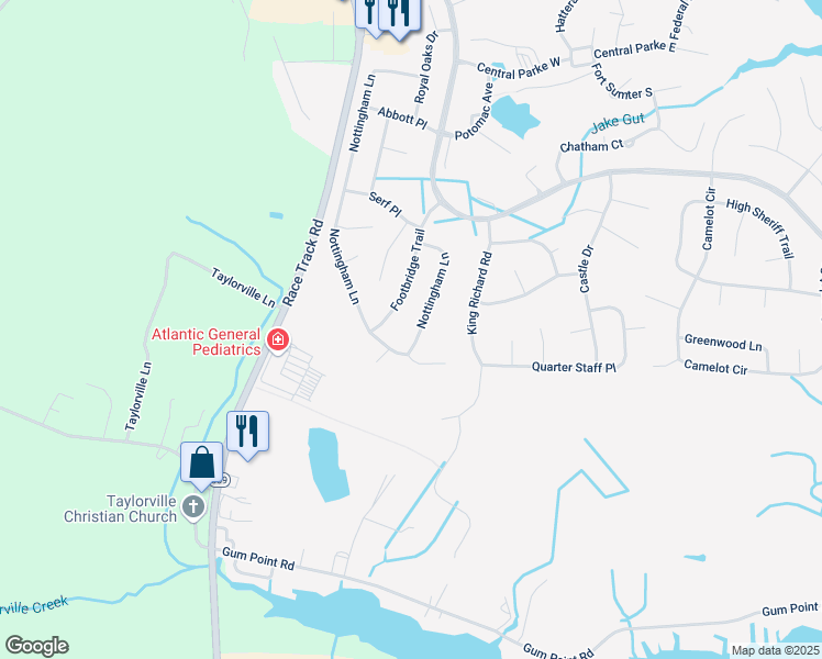 map of restaurants, bars, coffee shops, grocery stores, and more near 146 Nottingham Lane in Ocean Pines