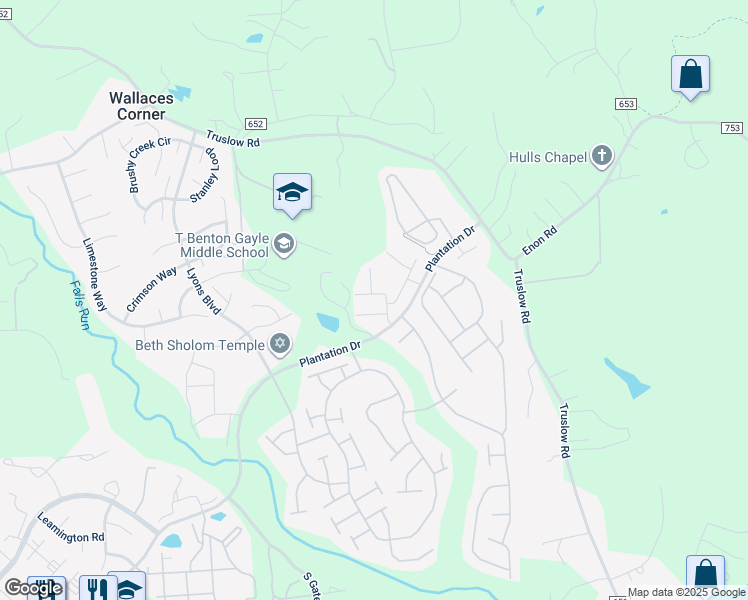 map of restaurants, bars, coffee shops, grocery stores, and more near 41 Spruce Lane in Fredericksburg