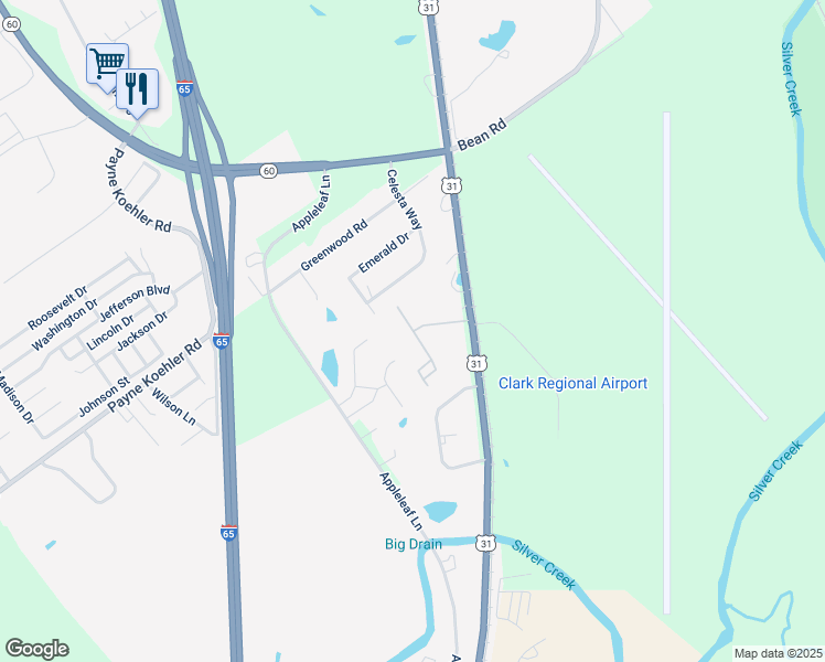 map of restaurants, bars, coffee shops, grocery stores, and more near 7335 Lake Drive in Sellersburg