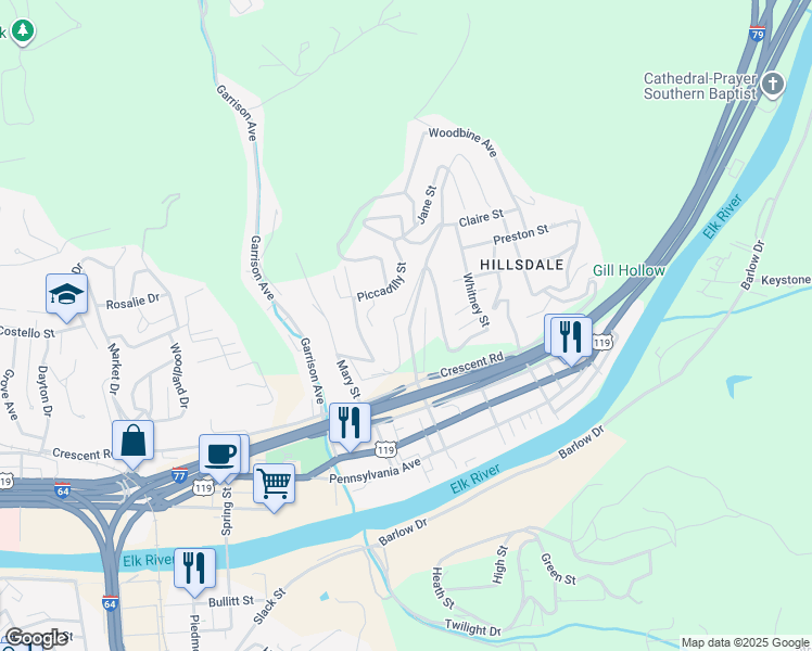 map of restaurants, bars, coffee shops, grocery stores, and more near 423 Westmoreland Drive in Charleston