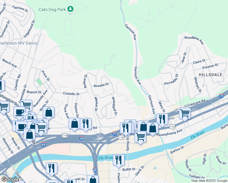 map of restaurants, bars, coffee shops, grocery stores, and more near 1226 Warren Street in Charleston
