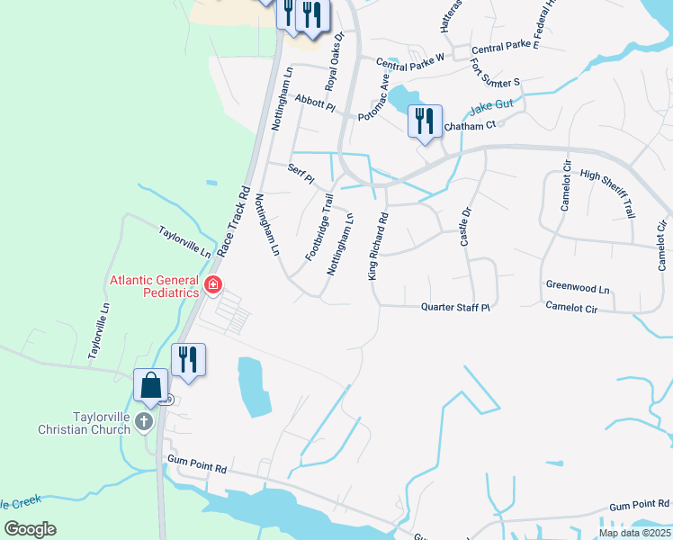 map of restaurants, bars, coffee shops, grocery stores, and more near 146 Nottingham Lane in Ocean Pines