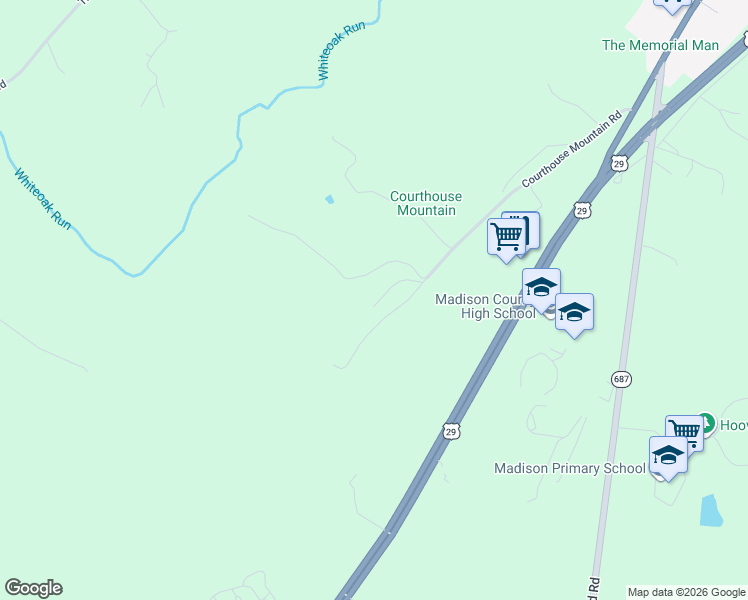 map of restaurants, bars, coffee shops, grocery stores, and more near 640 Courthouse Mountain Road in Madison