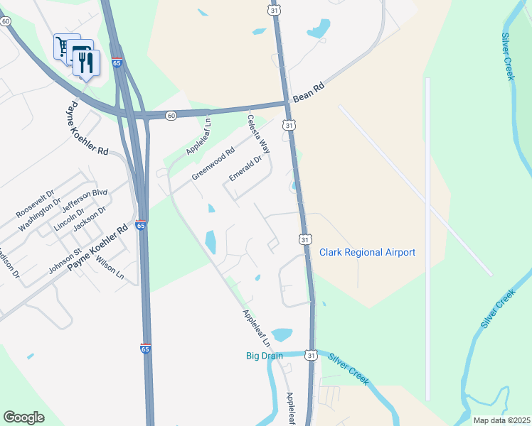 map of restaurants, bars, coffee shops, grocery stores, and more near 7000 Lake Drive in Sellersburg