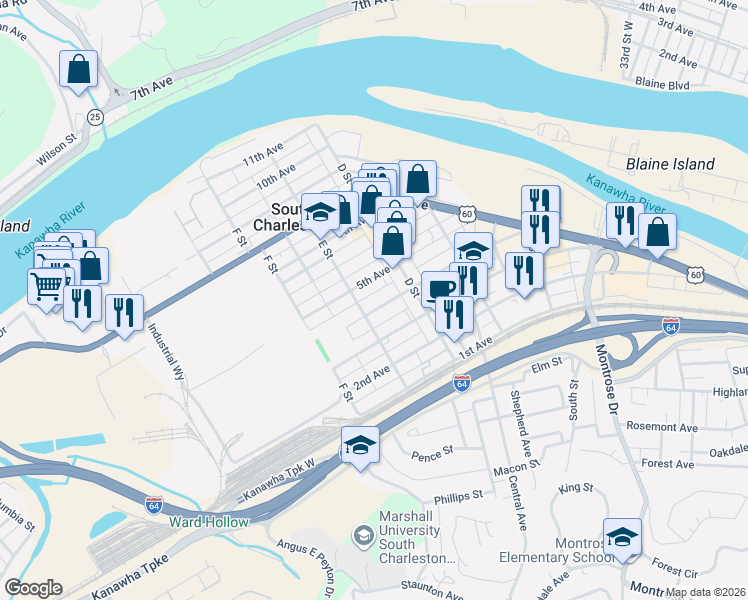 map of restaurants, bars, coffee shops, grocery stores, and more near 218 4th Avenue in Charleston