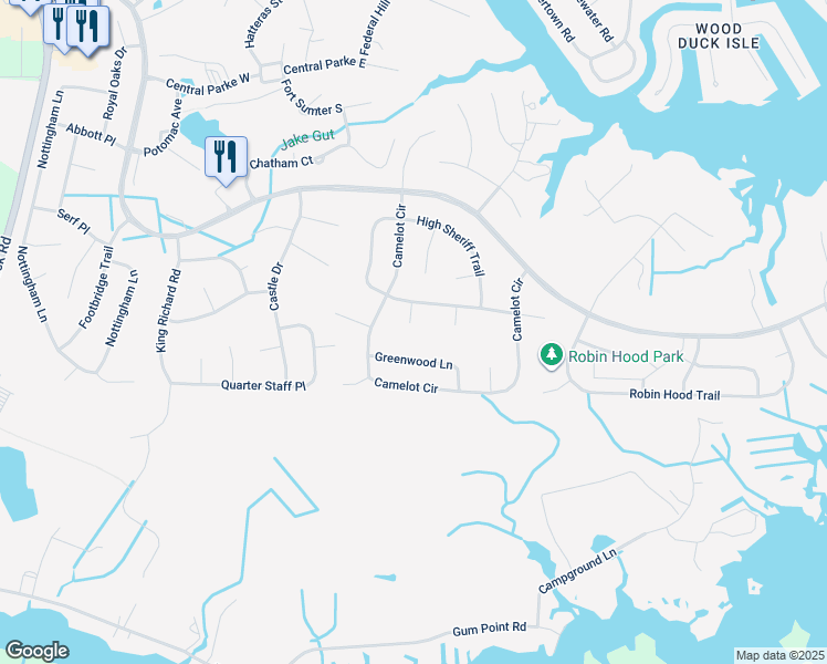 map of restaurants, bars, coffee shops, grocery stores, and more near 9 Holly Court in Ocean Pines