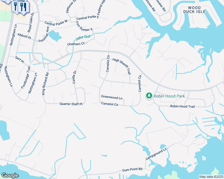 map of restaurants, bars, coffee shops, grocery stores, and more near 9 Holly Court in Ocean Pines