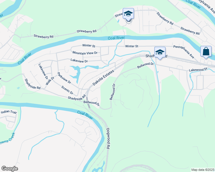map of restaurants, bars, coffee shops, grocery stores, and more near 2151 Bellwood Drive in Saint Albans