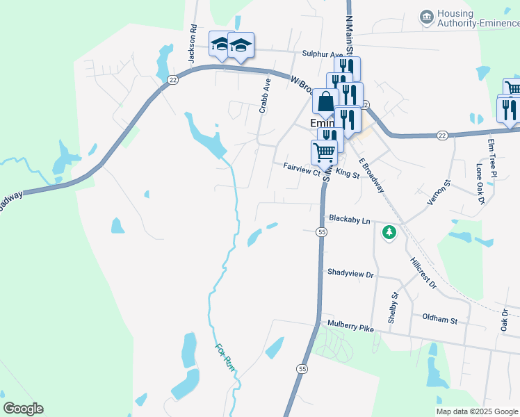 map of restaurants, bars, coffee shops, grocery stores, and more near 139-331 W Owen St in Eminence