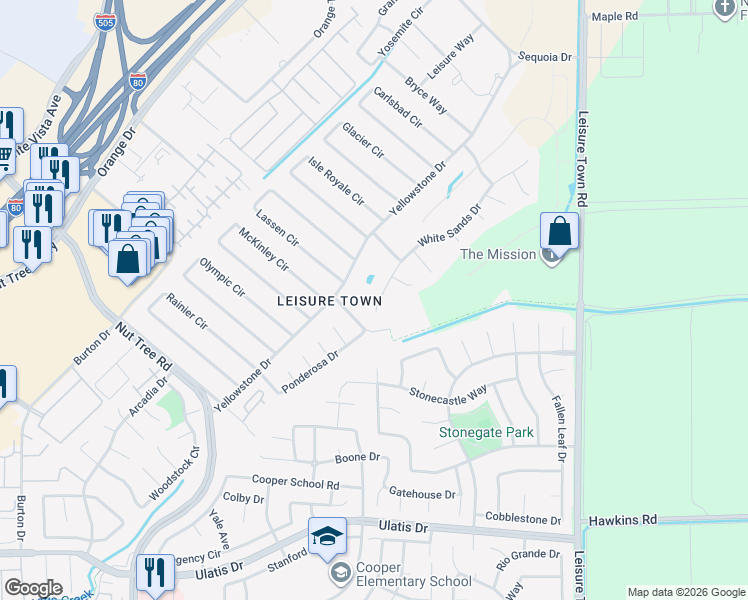 map of restaurants, bars, coffee shops, grocery stores, and more near 107 White Sands Drive in Vacaville