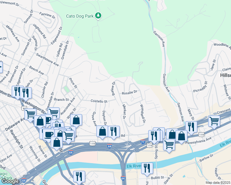 map of restaurants, bars, coffee shops, grocery stores, and more near 518 Burlew Drive in Charleston