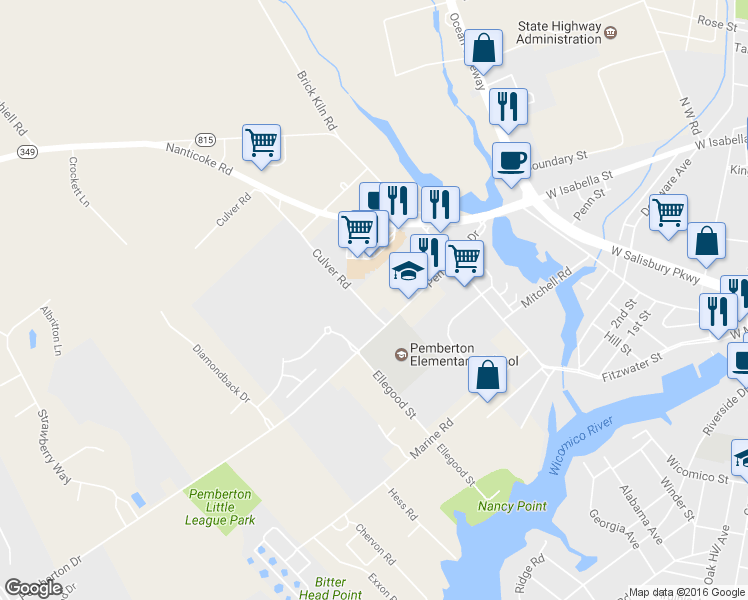map of restaurants, bars, coffee shops, grocery stores, and more near 6287 Culver Road in Salisbury