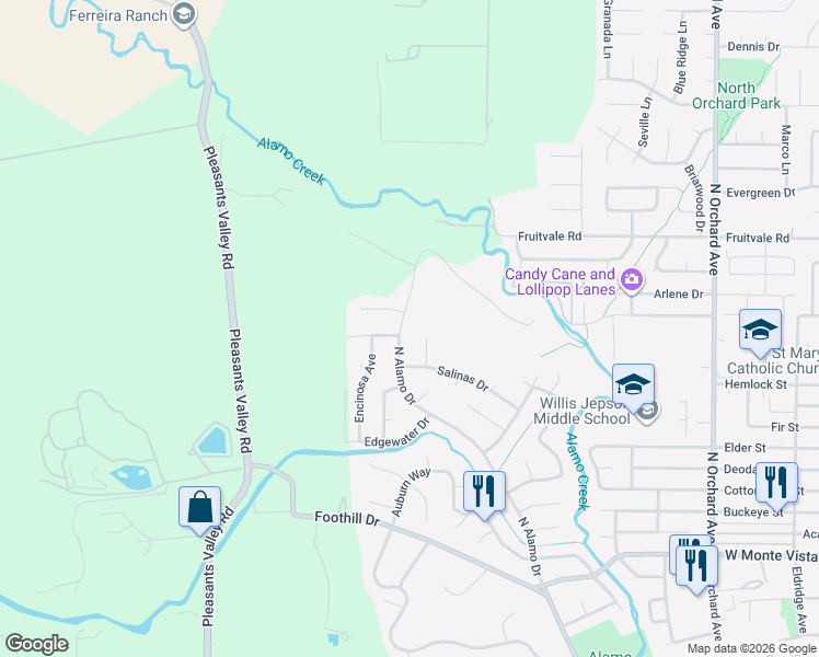 map of restaurants, bars, coffee shops, grocery stores, and more near 159 Kiowa Court in Vacaville