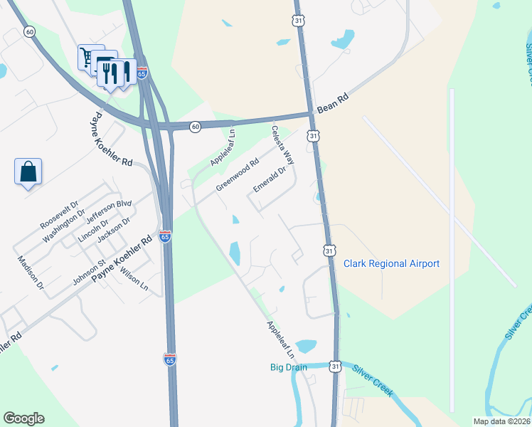 map of restaurants, bars, coffee shops, grocery stores, and more near 111 Karie Drive in Sellersburg