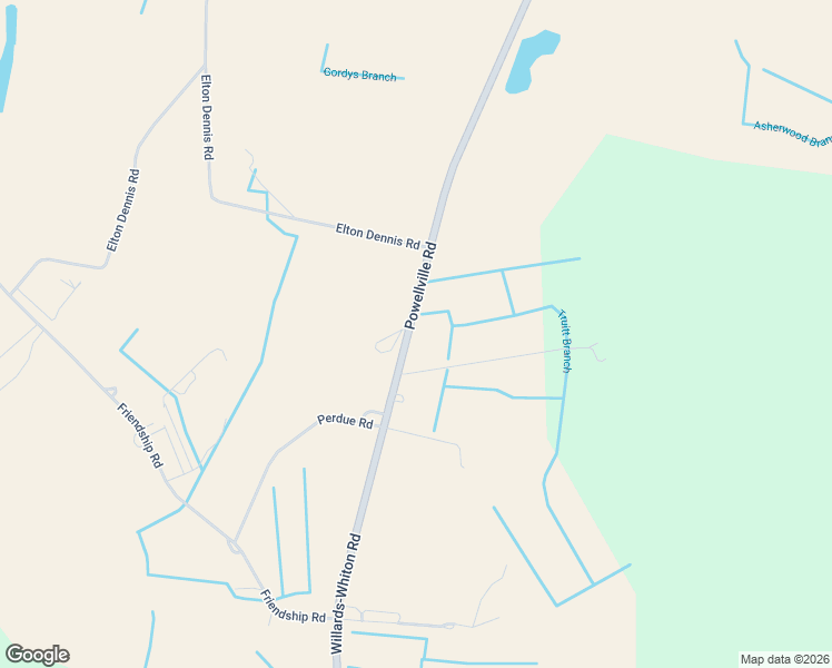 map of restaurants, bars, coffee shops, grocery stores, and more near 6450 Powellville Road in Willards