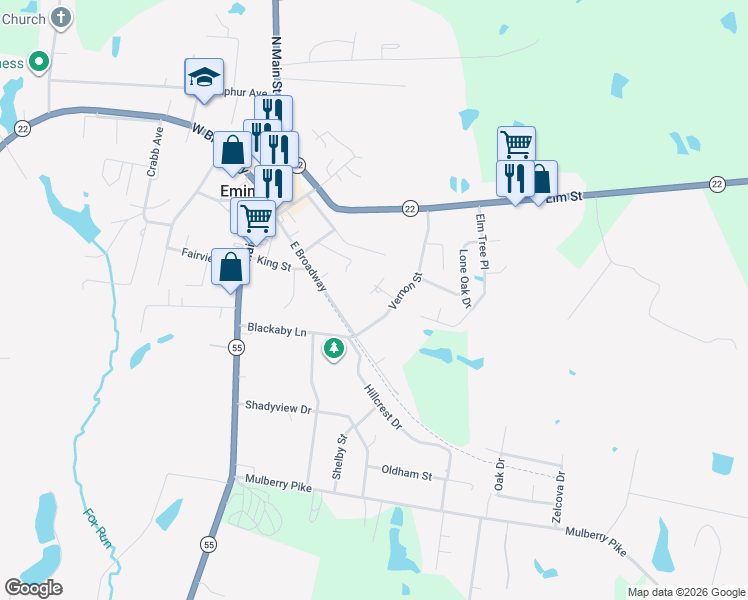 map of restaurants, bars, coffee shops, grocery stores, and more near 71 Uncle Ed Street in Eminence
