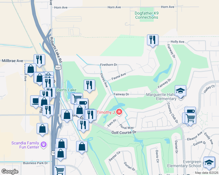 map of restaurants, bars, coffee shops, grocery stores, and more near 4656 Flores Avenue in Rohnert Park