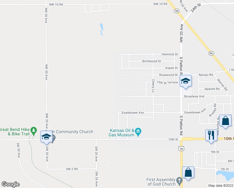 map of restaurants, bars, coffee shops, grocery stores, and more near 6036 Broadway Avenue in Great Bend