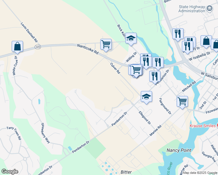 map of restaurants, bars, coffee shops, grocery stores, and more near 1310 Fairview Lane in Salisbury