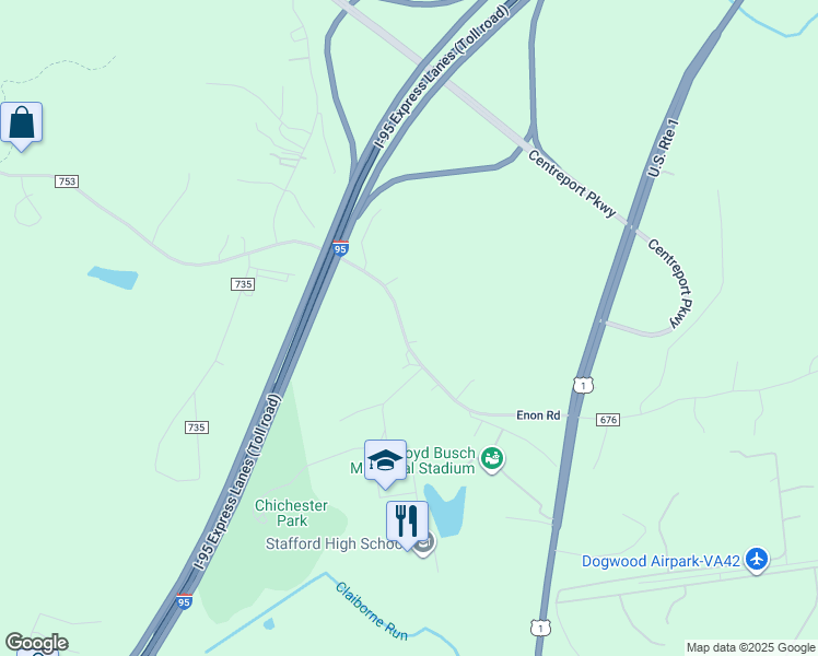 map of restaurants, bars, coffee shops, grocery stores, and more near 140 Enon Road in Fredericksburg
