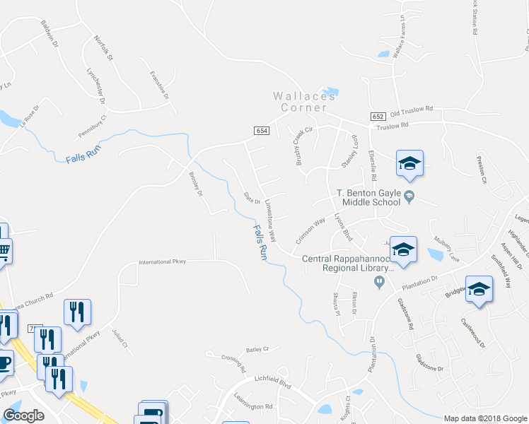 map of restaurants, bars, coffee shops, grocery stores, and more near 62 Limestone Way in Fredericksburg