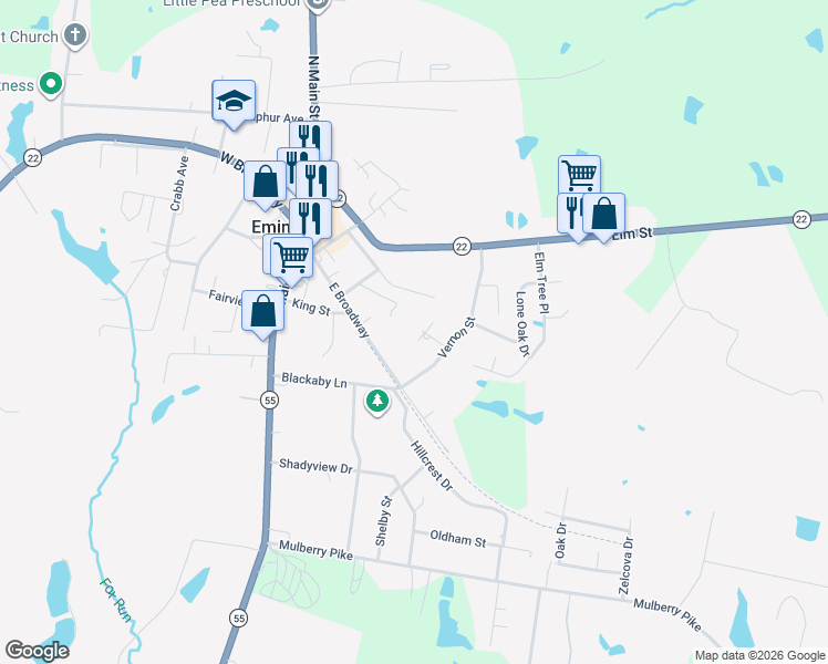 map of restaurants, bars, coffee shops, grocery stores, and more near 71 Uncle Ed Street in Eminence