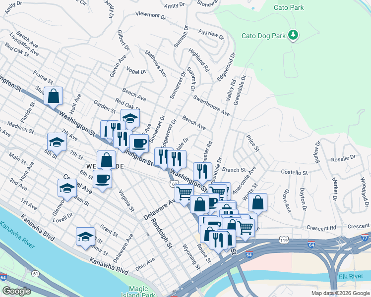 map of restaurants, bars, coffee shops, grocery stores, and more near 840 Springdale Drive in Charleston