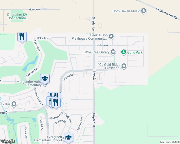 map of restaurants, bars, coffee shops, grocery stores, and more near 4603 Harbor Lane in Rohnert Park