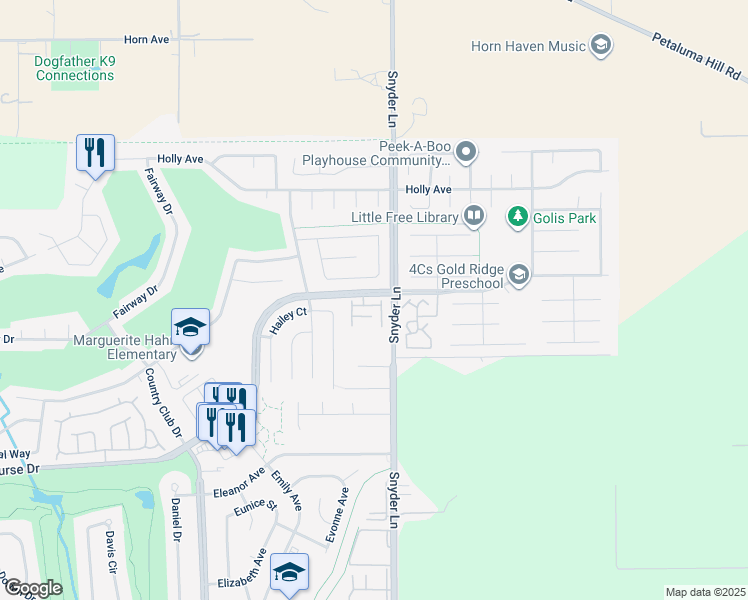 map of restaurants, bars, coffee shops, grocery stores, and more near 4609 Harbor Lane in Rohnert Park