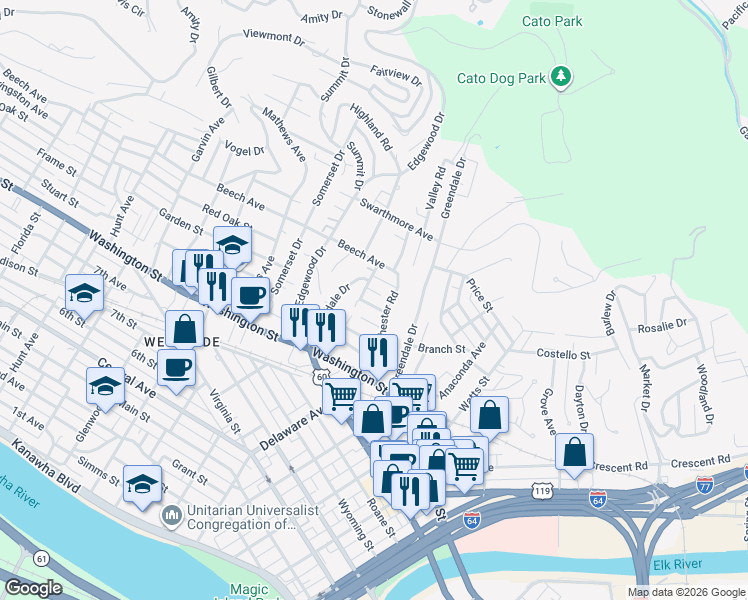 map of restaurants, bars, coffee shops, grocery stores, and more near 808 Maple Rd in Charleston