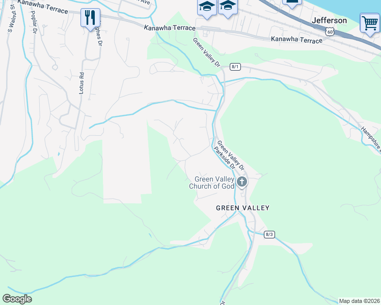 map of restaurants, bars, coffee shops, grocery stores, and more near 411 Woodland Dr SE in St Albans