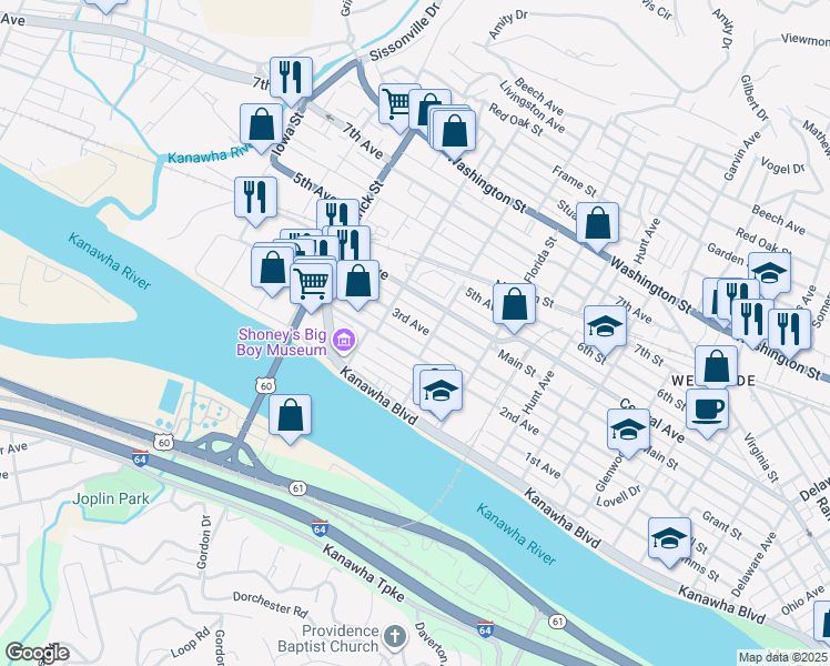 map of restaurants, bars, coffee shops, grocery stores, and more near 1519 3rd Avenue in Charleston