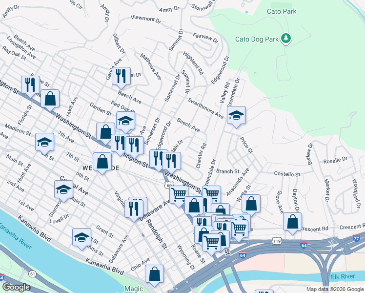 map of restaurants, bars, coffee shops, grocery stores, and more near 840 Springdale Dr in Charleston