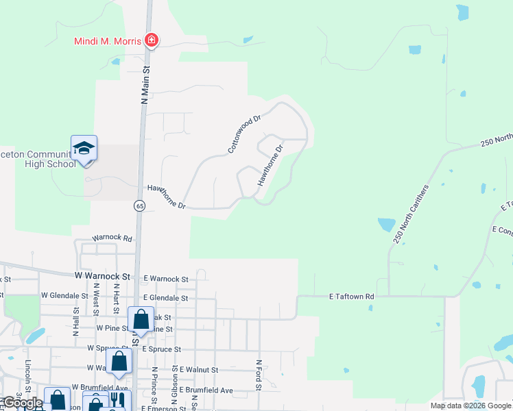map of restaurants, bars, coffee shops, grocery stores, and more near 1500 North Pine Cone Drive in Princeton