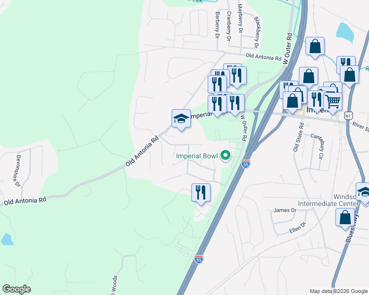 map of restaurants, bars, coffee shops, grocery stores, and more near 6109 Cedar Bridge Lane in Imperial
