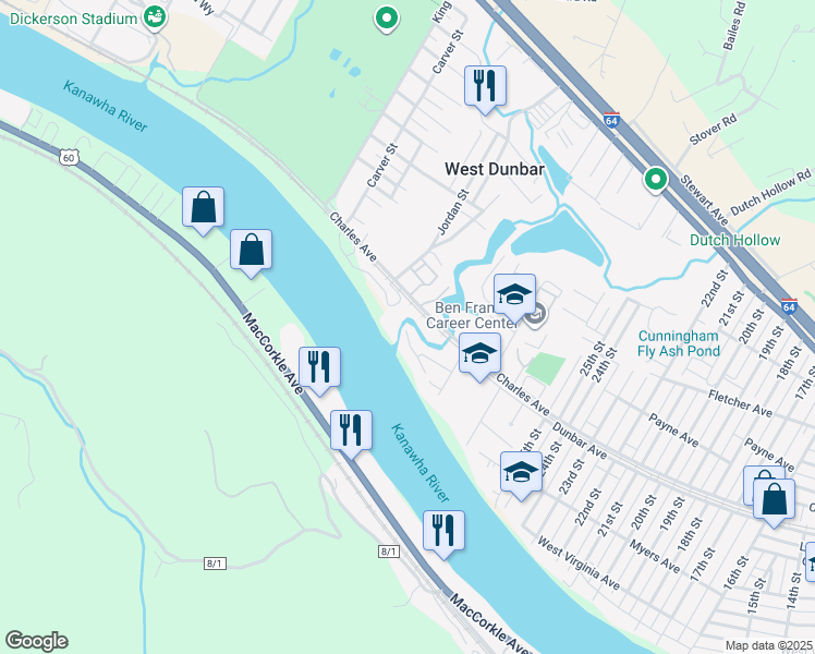 map of restaurants, bars, coffee shops, grocery stores, and more near 2911 Gillespie Drive in Dunbar