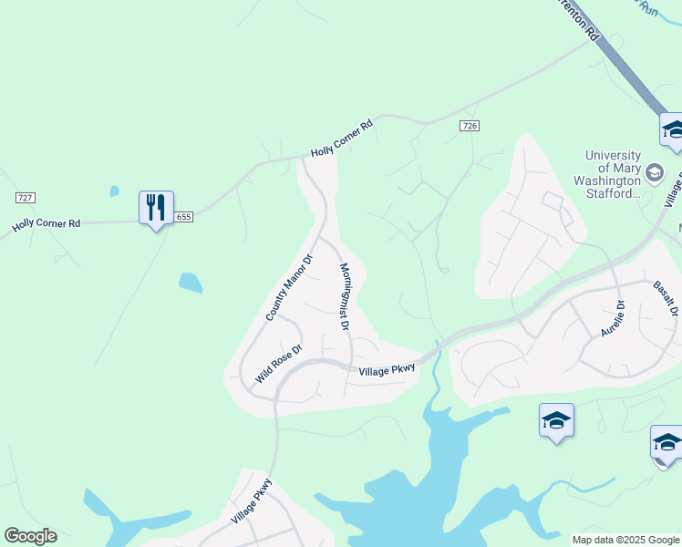 map of restaurants, bars, coffee shops, grocery stores, and more near 41 Morningmist Drive in Fredericksburg