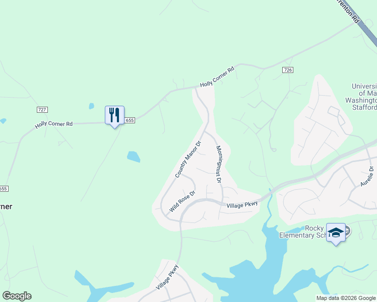 map of restaurants, bars, coffee shops, grocery stores, and more near 52 Country Manor Drive in Fredericksburg