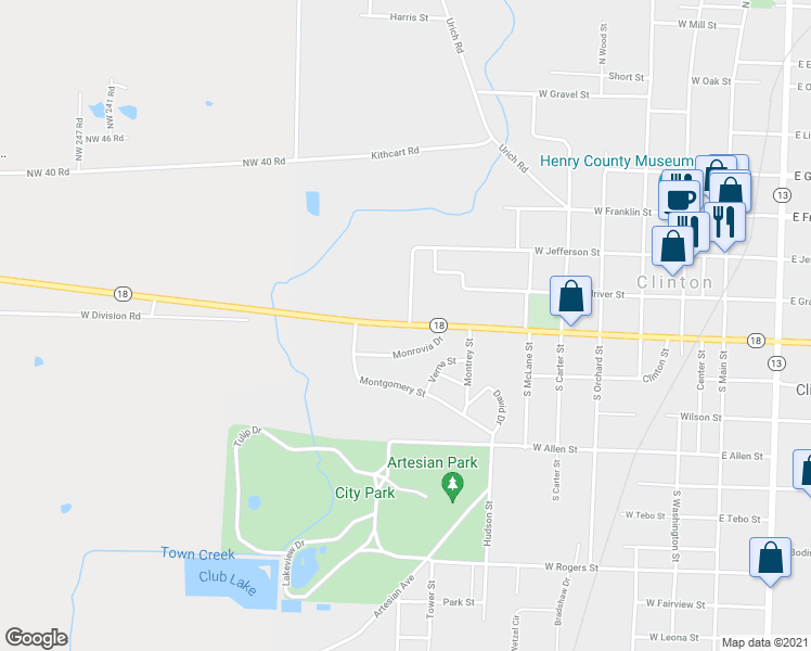 map of restaurants, bars, coffee shops, grocery stores, and more near 902 Highway 18 in Clinton
