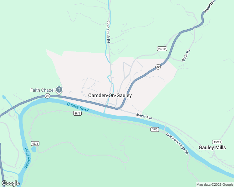 map of restaurants, bars, coffee shops, grocery stores, and more near 55 Maple Inn Rd in Camden-on-Gauley
