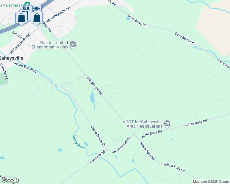map of restaurants, bars, coffee shops, grocery stores, and more near 5025 Retriever Lane in McGaheysville