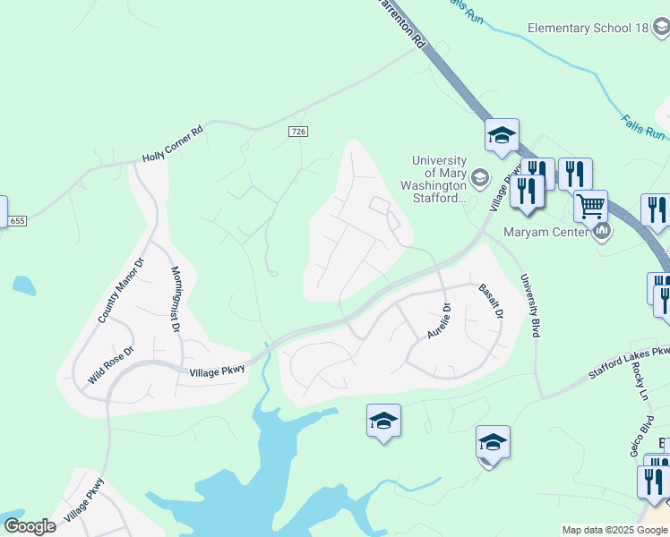 map of restaurants, bars, coffee shops, grocery stores, and more near 20 Lapis Drive in Fredericksburg