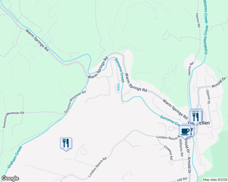 map of restaurants, bars, coffee shops, grocery stores, and more near 4289 Wake Robin Drive in Glen Ellen