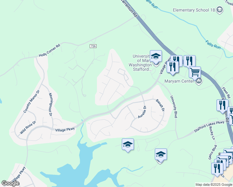 map of restaurants, bars, coffee shops, grocery stores, and more near 1 Zinc Drive in Fredericksburg
