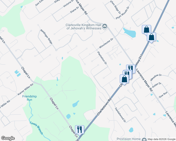 map of restaurants, bars, coffee shops, grocery stores, and more near 3203 Magnolia Court in Sellersburg