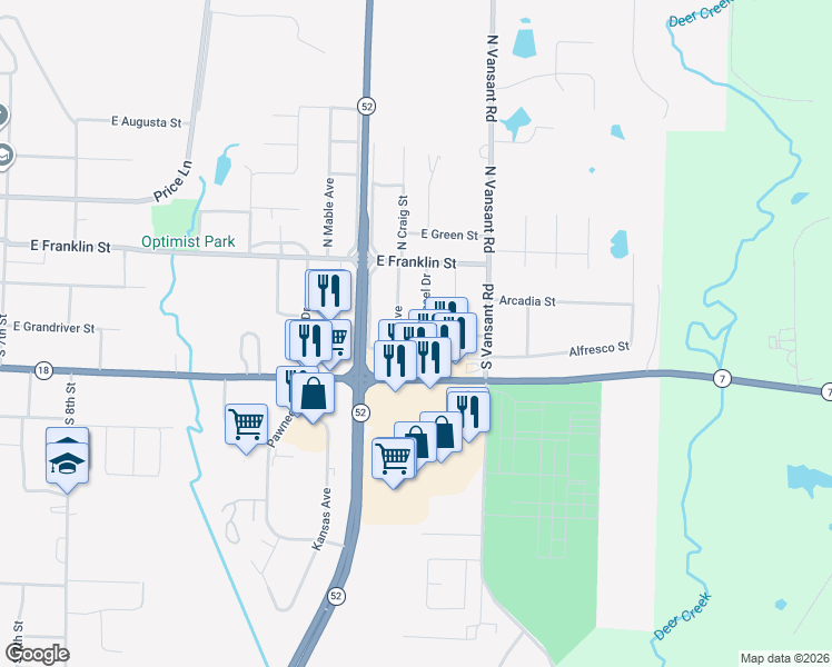 map of restaurants, bars, coffee shops, grocery stores, and more near 1600-1698 Highland Drive in Clinton