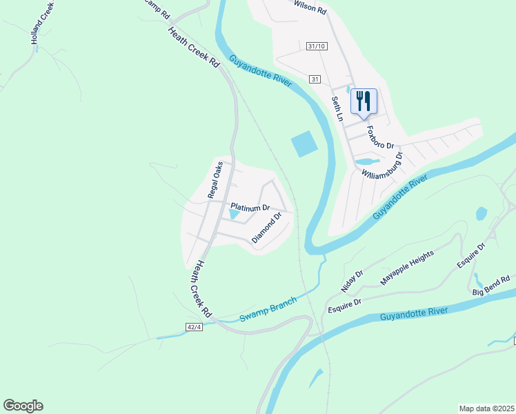 map of restaurants, bars, coffee shops, grocery stores, and more near 1 Diamond Drive in Barboursville