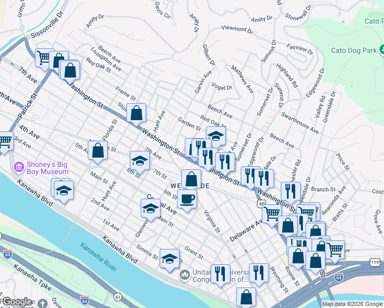 map of restaurants, bars, coffee shops, grocery stores, and more near 1 Orchard Street in Charleston