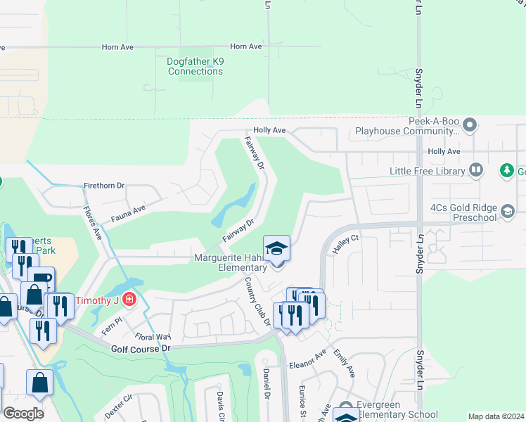 map of restaurants, bars, coffee shops, grocery stores, and more near 4508 Fairway Drive in Rohnert Park